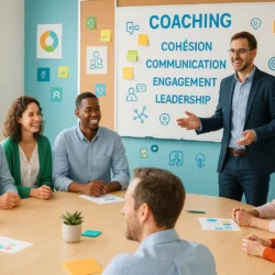 Image représentant un coach devant une équipe